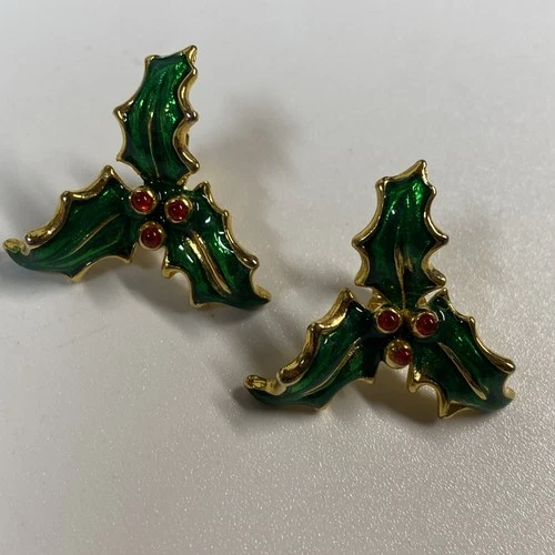 Vintage Signed CROWN TRIFARI Christmas Gold Tone Clip-on Earrings Jewelry