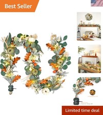 Fall Garland with Lights- 6ft Artificial Pumpkin Autumn Garland Decoration for W