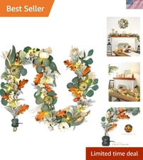 Fall Garland with Lights- 6ft Artificial Pumpkin Autumn Garland Decoration for W