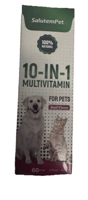 SalutemPet 10-in-1 Multivitamin Drops for Dogs & Cats 2oz Beef Flavor Exp 5/2026