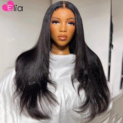 Green Highlight Straight Human Hair Wigs 4x4 5x5 Lace Closure Wigs Preplucked - Picture 12 of 13