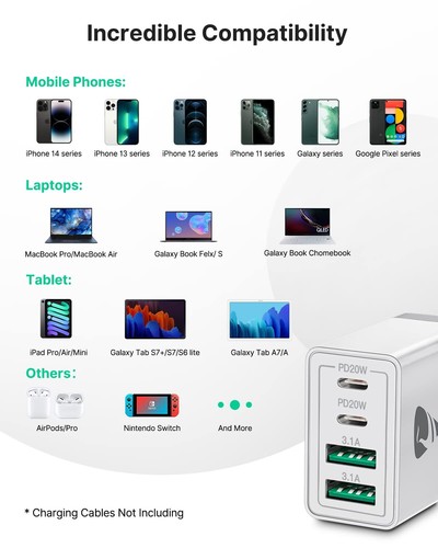 55W 4 Port USB-C PD Fast Charging Wall USB C Charger Power Adapter Type-C Brick - Picture 7 of 16