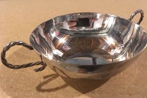 Silver-Plated Dish / Small Bowl with Two Rope-Design Handles. 4-inch Wide.