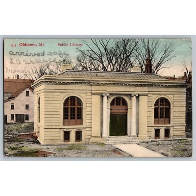 VTG Postcard Posted 1907 Maine Undivided Oldtown Public Library 5212 #661