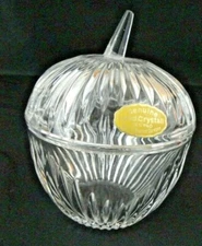 Crystal Jam Jelly Dish Honey Relish Dish Lid Apple Shaped Western Germany 2 Pcs