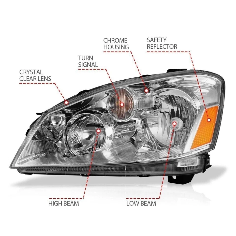 ANZO 121294 Crystal Headlights Lamp Assembly Chrome for 2005-2006 Nissan Altima - Image 3 of 4