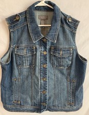 Woman’s Blue Denim Button Up Vest Size Xl Cotton Blend Motto Brand Motorcycle