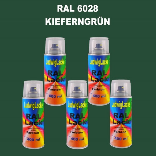 5 Bombes De Peinture 400ml Pour Automobile Brillant RAL 6028 VERT PINS ...