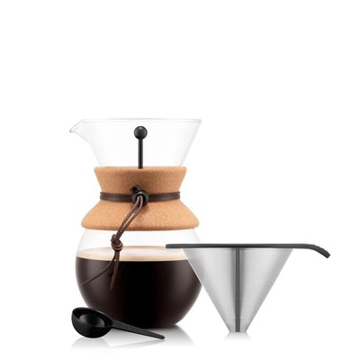 Cork,Bodum 34oz Pour Over Coffee Dripper,Reusable Stainless Steel Filter,Brown