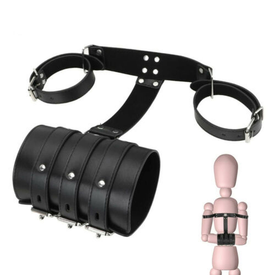 PU Leather Bondage Handcuffs Armbinder Restraint Wrist Hands Behind ...