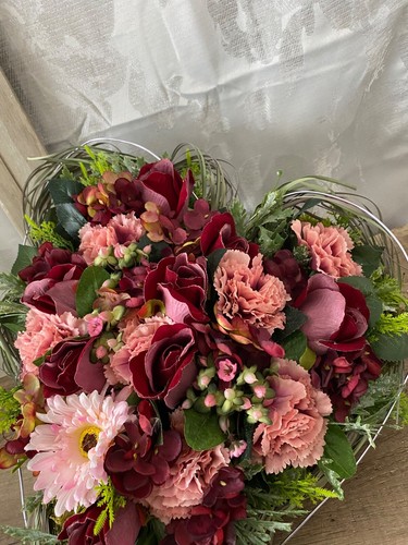 grosses Grabherz Grabdeko künstliche Rosen Gedenktag - Bild 3 von 13