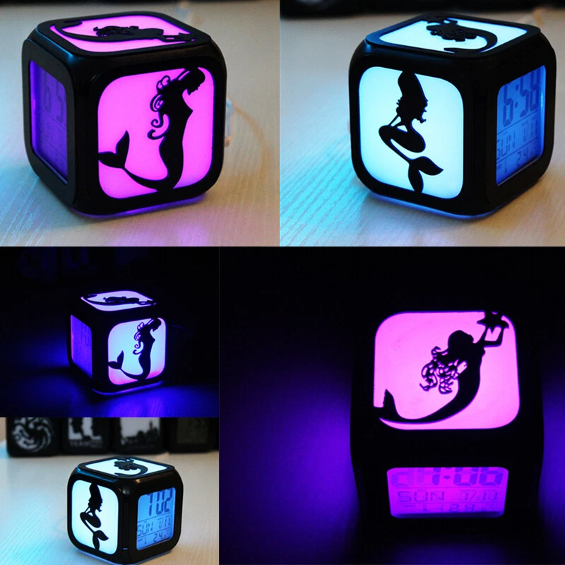 1X 88mm Mermaid Digital LED Alarm Clock 7 Colors XMAS Gifts By USB / Battery Box - Image 3 of 4