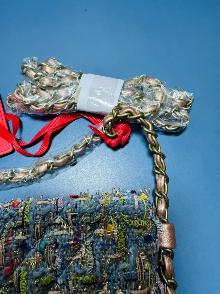 Bolso sin asas Montana West azul/verde cadena dorada bordado puntada bolso cartera Foto 4 de 4