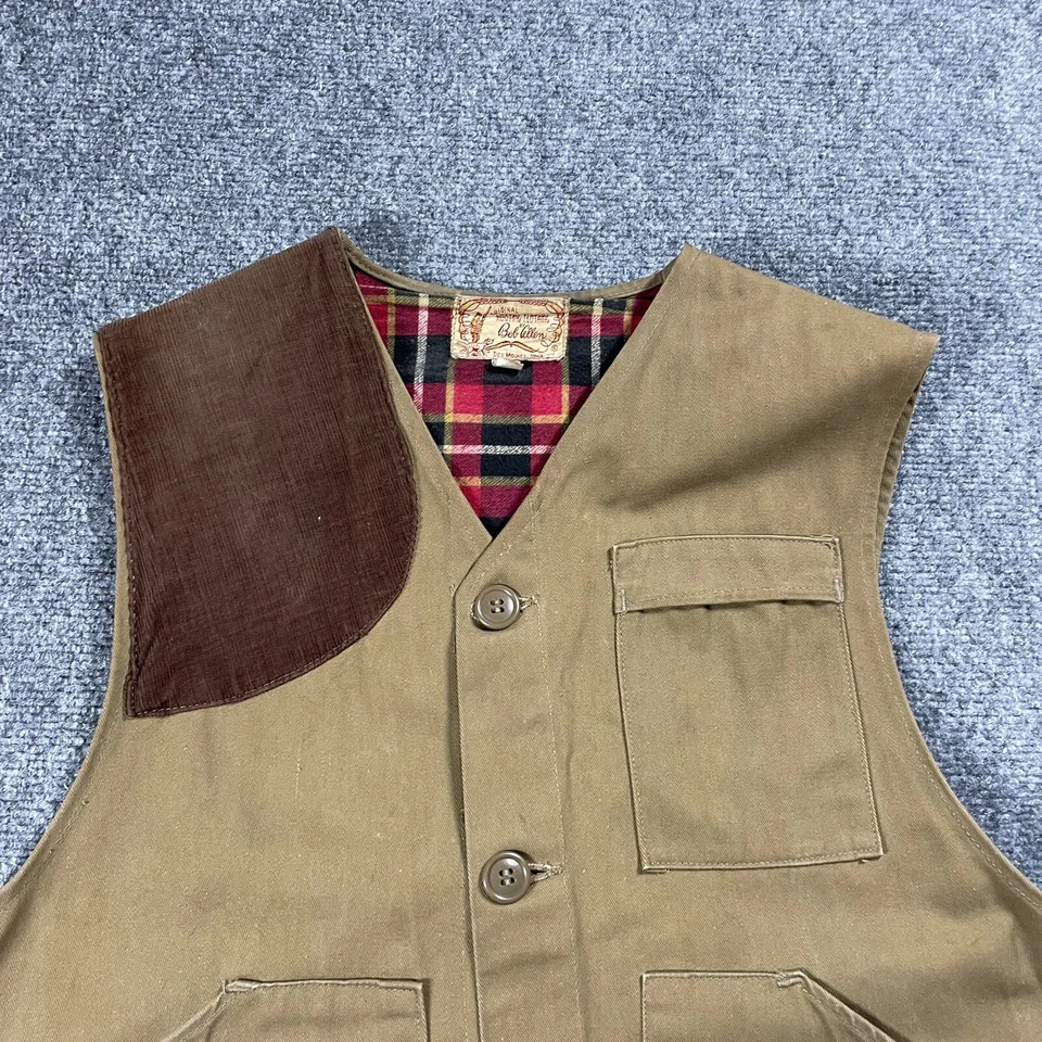 VINTAGE 40s Bob Allen Vest Hunting Shooting Skeet Trap Canvas Flannel 1940s - Image 3 of 4