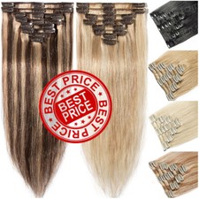 CLEARANCE Clip In 100 Real Human Remy Hair Extensions Brown Blonde 8Pieces Weft