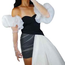 Wedding Bridal GLOVES 3D Wave Cuff Tulle Long Lace Mesh Semi Sheer Transparent