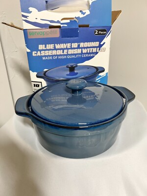 Servappetit Blue Wave 10'' Round Covered Casserole Dish New 2 Qt 