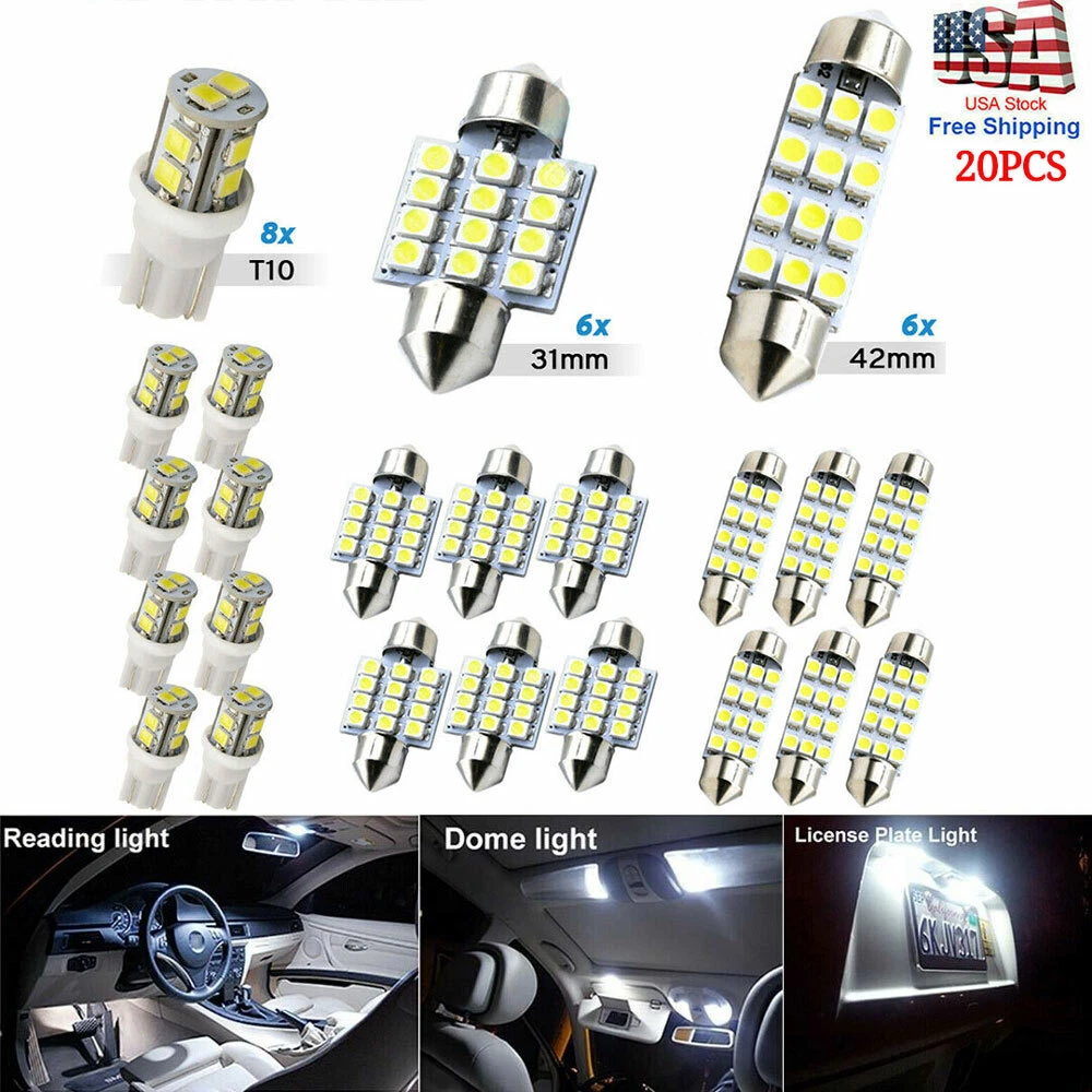 20 Luces Led Para Interior de Carro Coche Luz Del Maletero Placa Bombilla  Led US