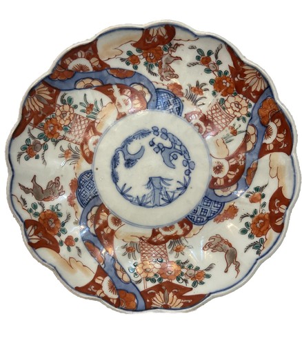 ANTIQUE 19th CENTURY JAPANESE IMARI PORCELAIN HAND PAINTED DISH SCALLOPED EDGE - 第 1/24 張圖片