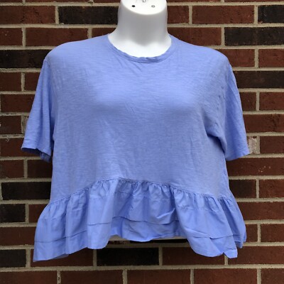 akemi & kin womans small Blue short sleeve ruffled hem Anthropology