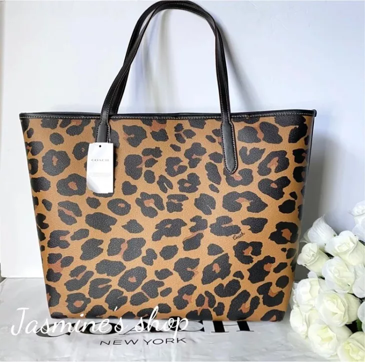 NWT COACH CC760 City Tote With Leopard Print And Signature Canvas Interior