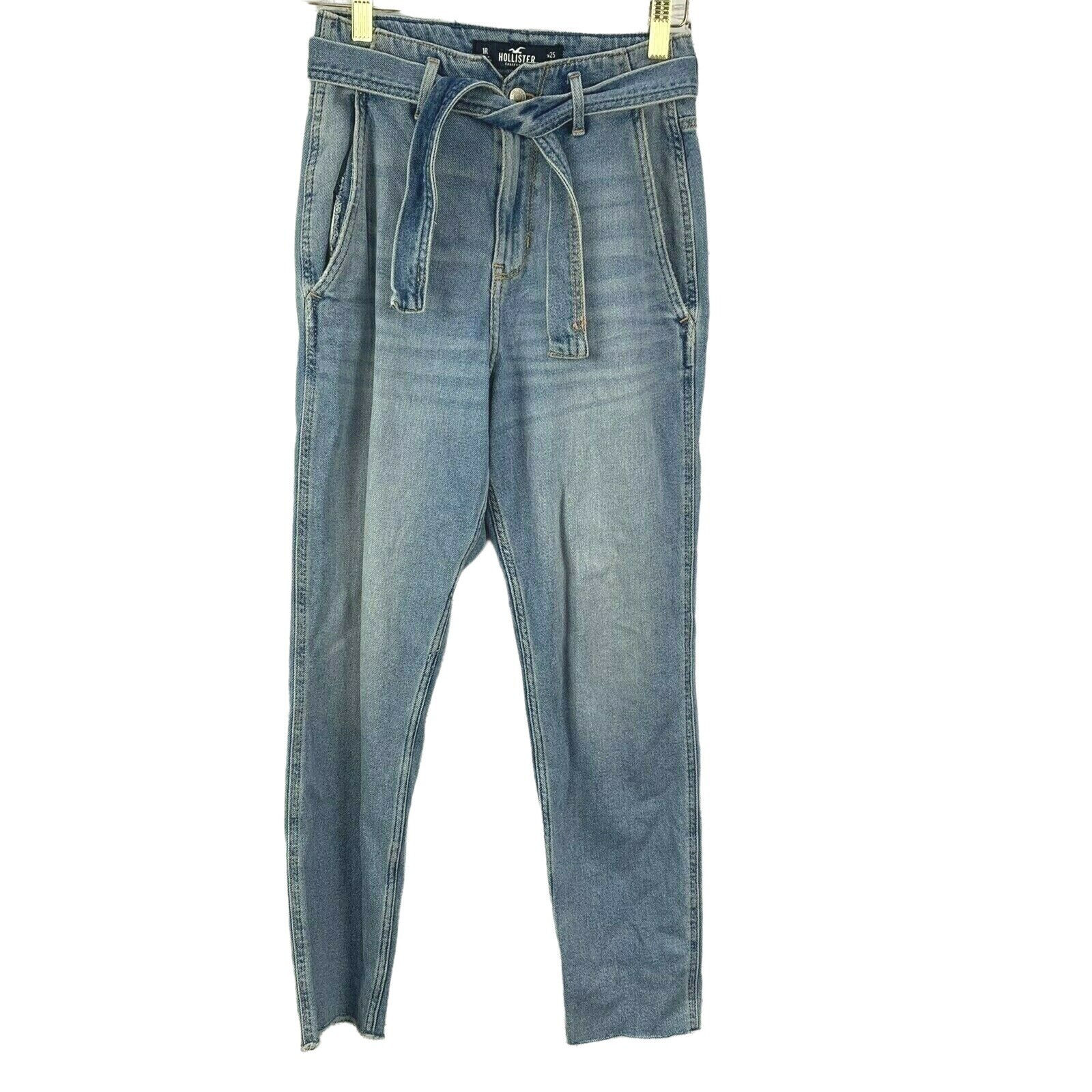Hollister Ultra High Rise Mom Jeans size 1R Blue Denim 25x27 Belted Tapered-image