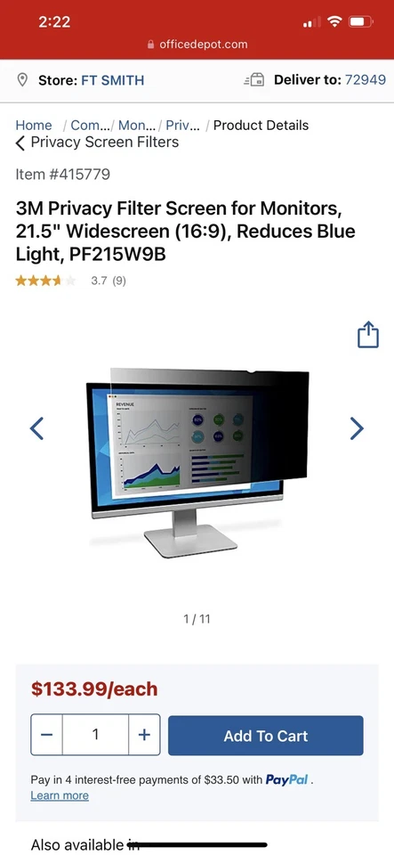 3M PF17.3W Widescreen Privacy Computer Filter - Black - Image 2 of 2