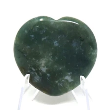Moss Agate Worry Heart Stone #454- 40mm or 1.57"  -  Pocket Stone - Love