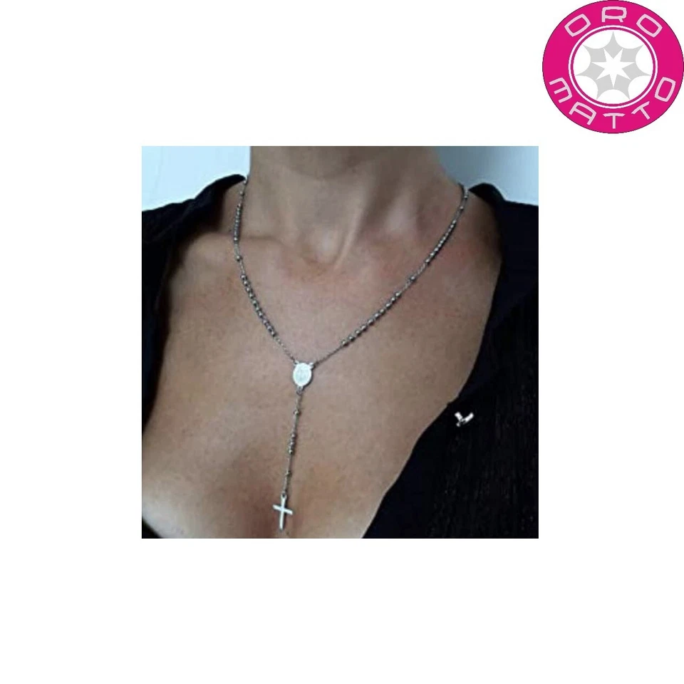 Collana Rosario Donna Acciaio Inossidabile Regolabile 20-28 cm Pendente - Immagine 2 di 2