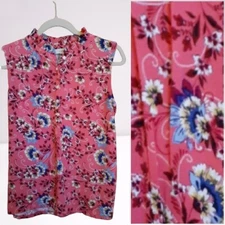 LOFT blouse top Pink Floral pattern mixed media sleeveless Career Work S/Small