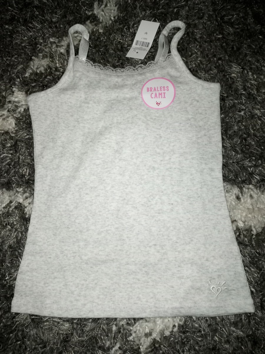 Girls justice lace trim braless cami tank size 7 new grey | eBay