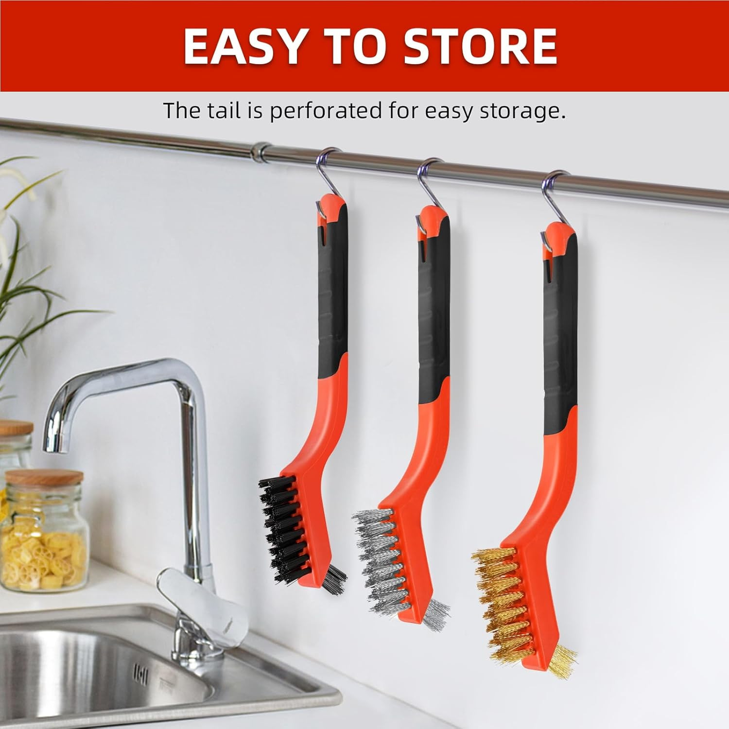 3Pcs Wire Brush Set for Rust Paint Metal Cleaning – Brass Nylon Steel 7 Inch