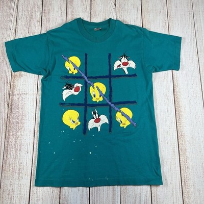 Vintage 90s Looney Tunes Tic Tac Toe T Shirt Adult Medium Single Stitch