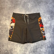 Nike Mens Board Shorts Swim Trunks Gray Orange Floral Mesh Liner Large