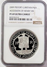 2009 PLATINUM 100 MINTED GREAT BRITAIN 5 POUNDS HENRY VIII PIEDFORT NGC PF 70 UC