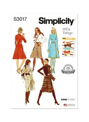 SIMPLICITY Schnittmuster 3017 Misses Damen Vintage 70er Kleider Größe 8-16 ungeschnitten