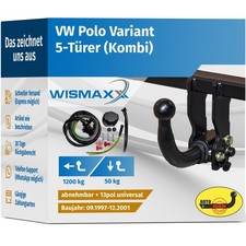 ANHÄNGERKUPPLUNG abnehmbar für VW Polo Variant 97-01 +13polig ESatz ABE