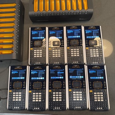 9 Texas Instruments TI-Nspire CX Graphing Calculators With 2 Docking Stations