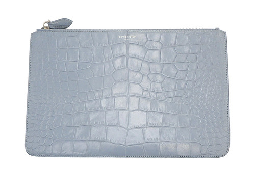Givenchy Antigona Clutch Bag Embossed Calf Leather Pale Blue
