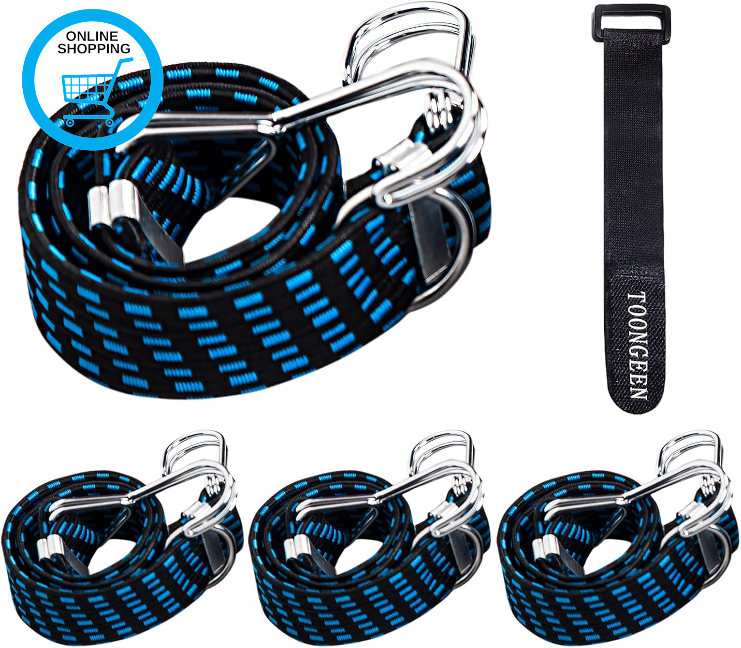 Bungee Cords with Hooks Heavy Duty 4 Pack, Premium Elastic Luggage Bungee Straps