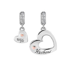 Husband Wife Charm fits Charms Bracelets Heart Wife Gifts for Women Anniversary