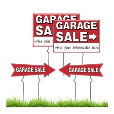 4 Pack Garage Sale Signs, Large Garage Sale Sign with Metal Stakes, 17x12 Inc...