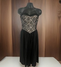 VTG 90s Y2k Gunne Sax Strapless Dress Lace Sequin Corset Black Satin Prom Goth 9