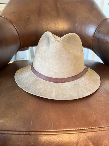 Vtg 60s Kangol Design Leather Strap Wool Fedora Hat Brown USA Medium Union Made