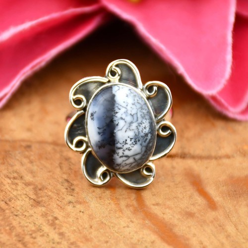 Dendrite Agate 925 Sterling Silver Handmade Opal Silver Ring Gift For Her