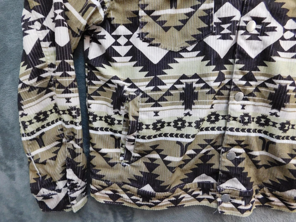 WeSC Trucker Jacket Mens Medium Brown Black Aztec Corduroy Blanket Southwest - Image 4 of 4