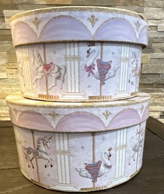 Ashland Frosted Fairytale Round Decorative Gift/Storage Boxes Pair Pink & Gold 