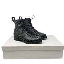 Jimmy Choo Cruz Leather Star Studded Combat Boots Black Size 37.5