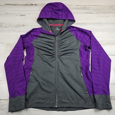Lands End Athletic Jacket Womens Medium Gray Purple Hooded Stretch Yoga Running