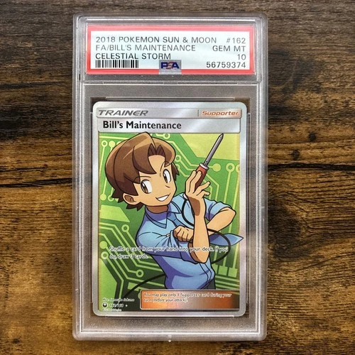 PSA 10 BILL'S MAINTENANCE 162 POKEMON 2018 S&M CELESTIAL STORM FULL ART GEM MINT
